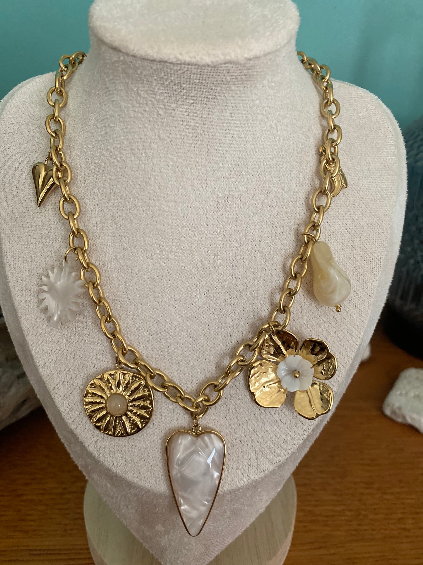 collier coeur nacre blanc