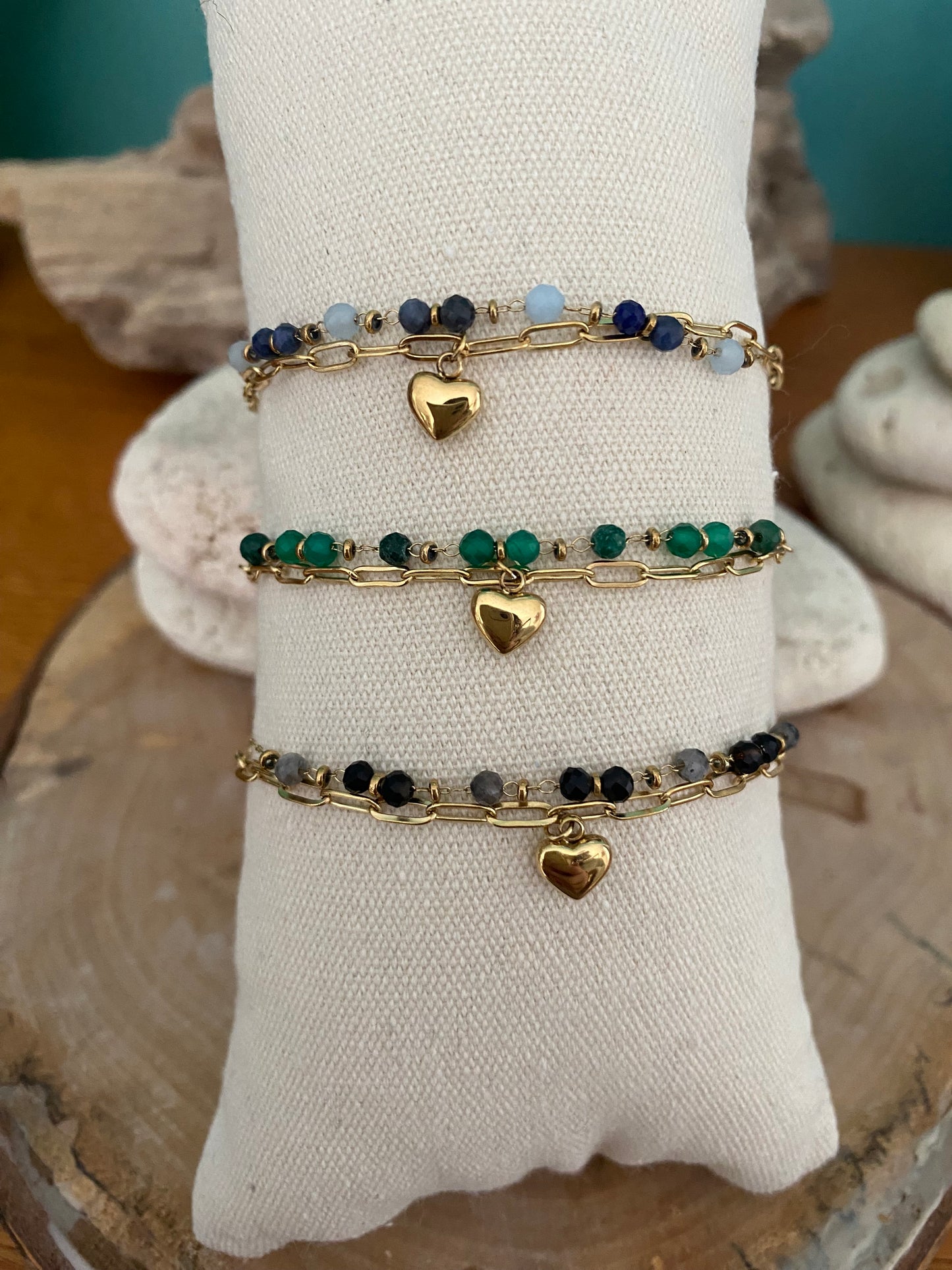 Bracelet 2 rangs avec pendentif coeur