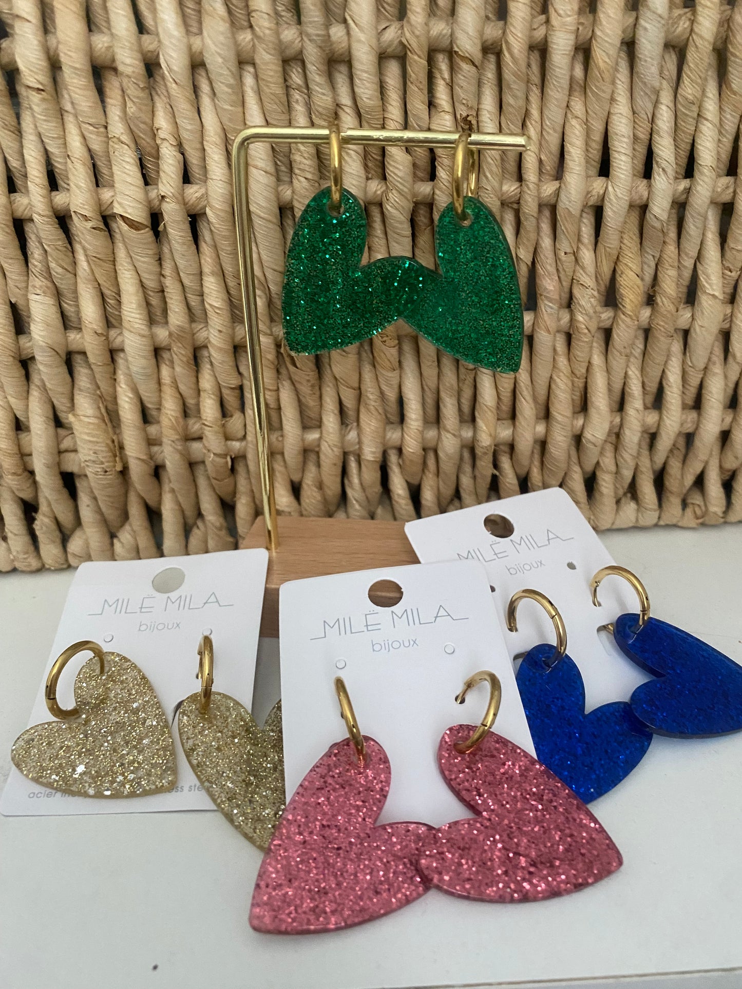Boucles d’oreilles cœurs paillettes