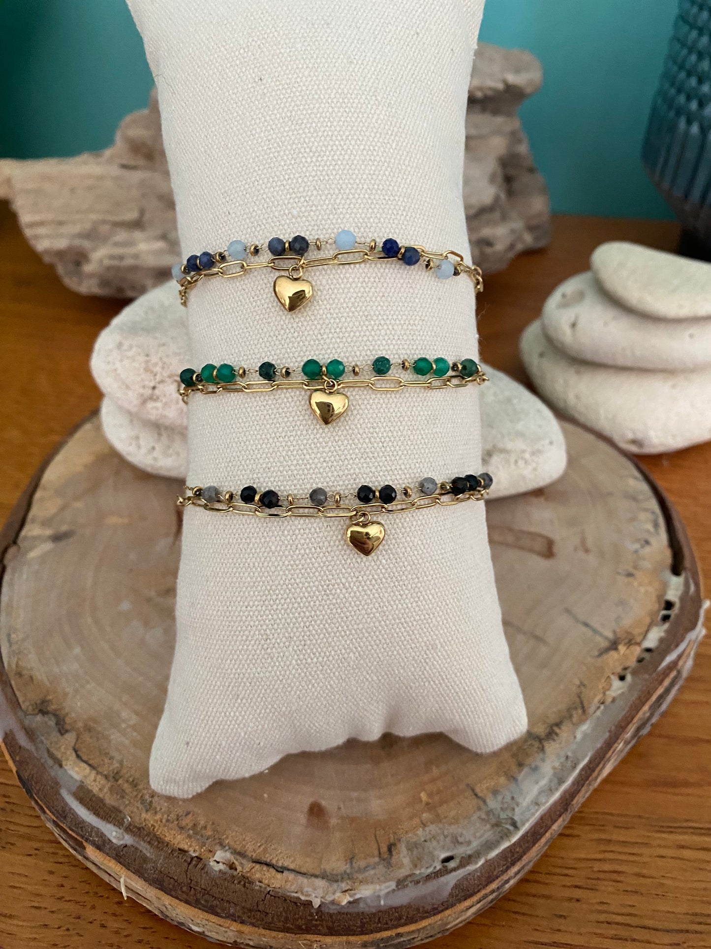 Bracelet 2 rangs avec pendentif coeur