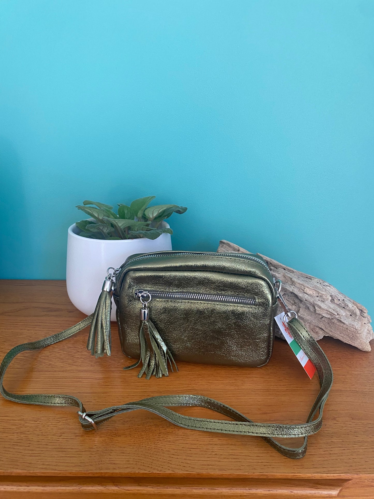 Sac à bandoulière en cuir irisé