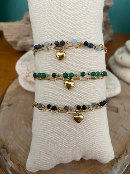Bracelet 2 rangs avec pendentif coeur