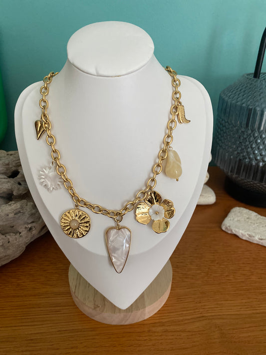 collier coeur nacre blanc