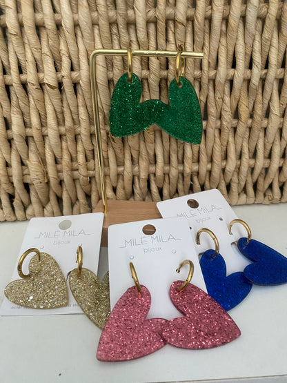 Boucles d’oreilles cœurs paillettes