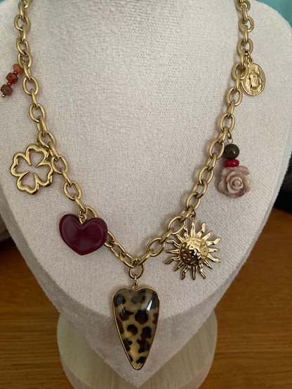 Collier cœur léopard